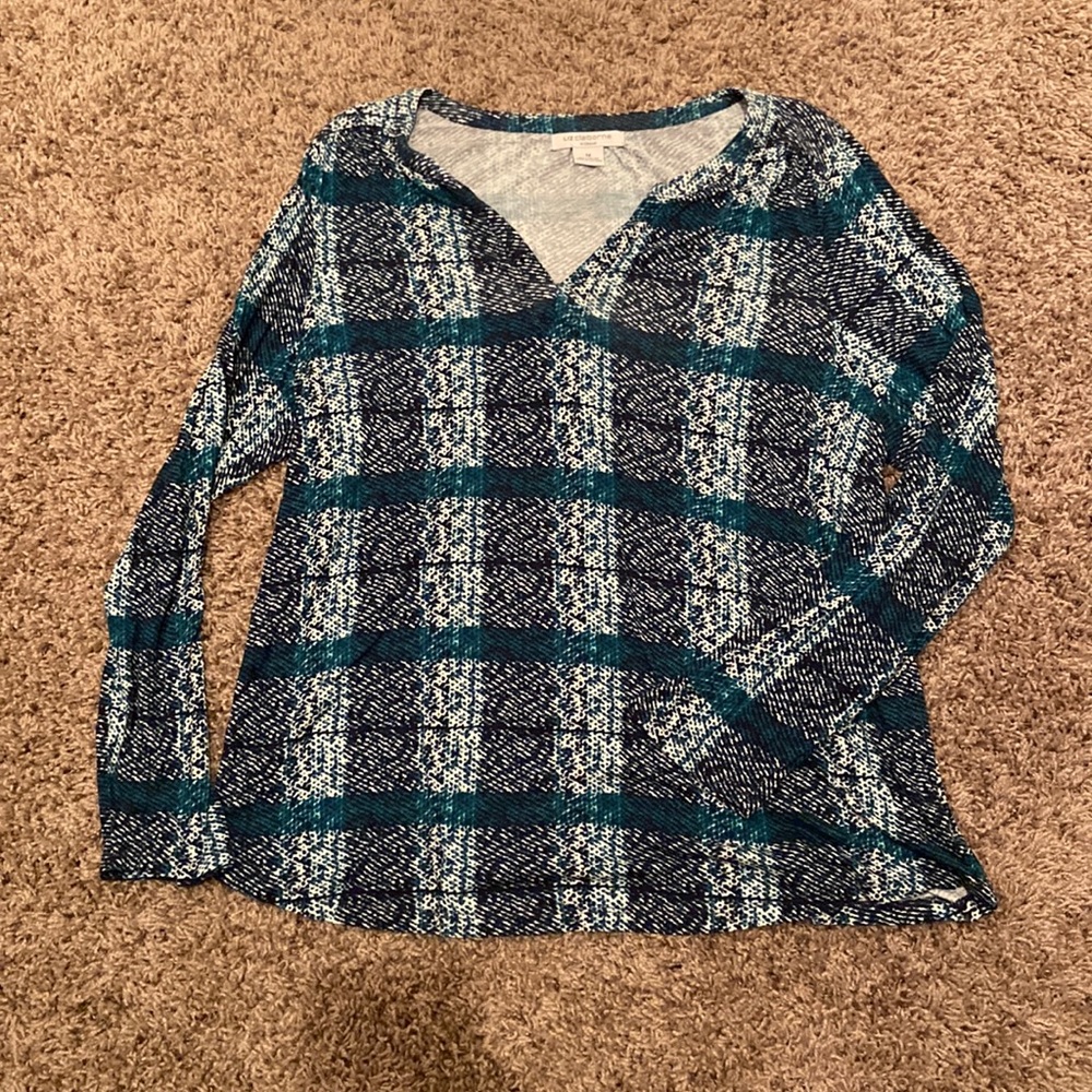 liz claiborne green/blue long sleeve tee - size 1X